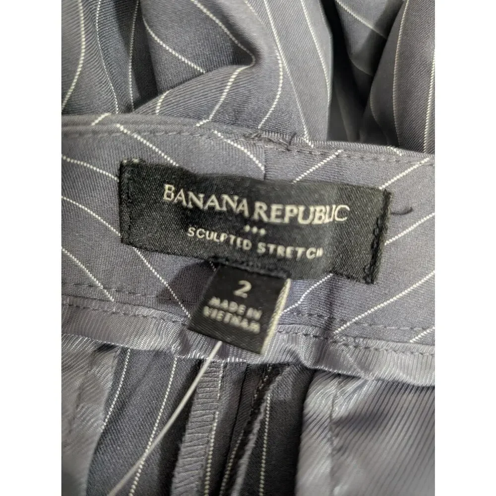 NWT@$110! BANANA REPUBLIC! DOVE GRAY, WHITE PINSTRIPE, WIDE FLARE LEG PANTS! 2